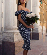 New Summer Boho Polka Dot Dress Ladies Casual Bodycon Off Shoulder Party Evening Beach Pencil Sundress